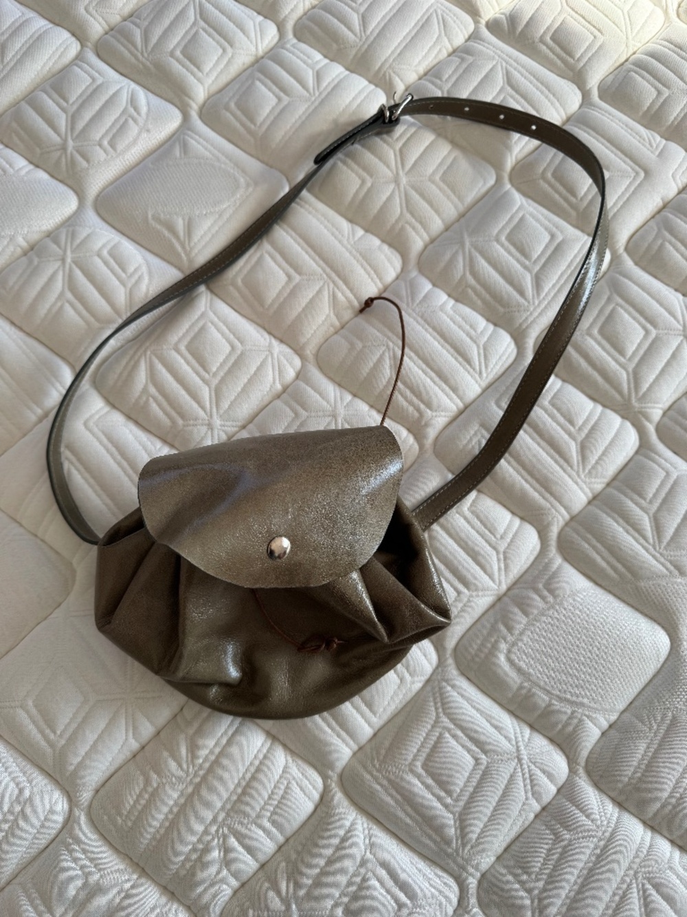 Maryam Nassir Zadeh olive green leather drawstring crossbody bag